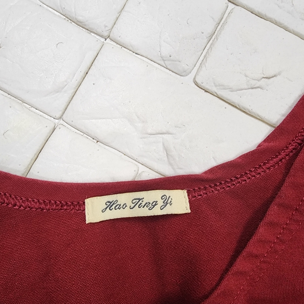 small dark red long sleeve stretchy mini dress - Picture 5 of 5